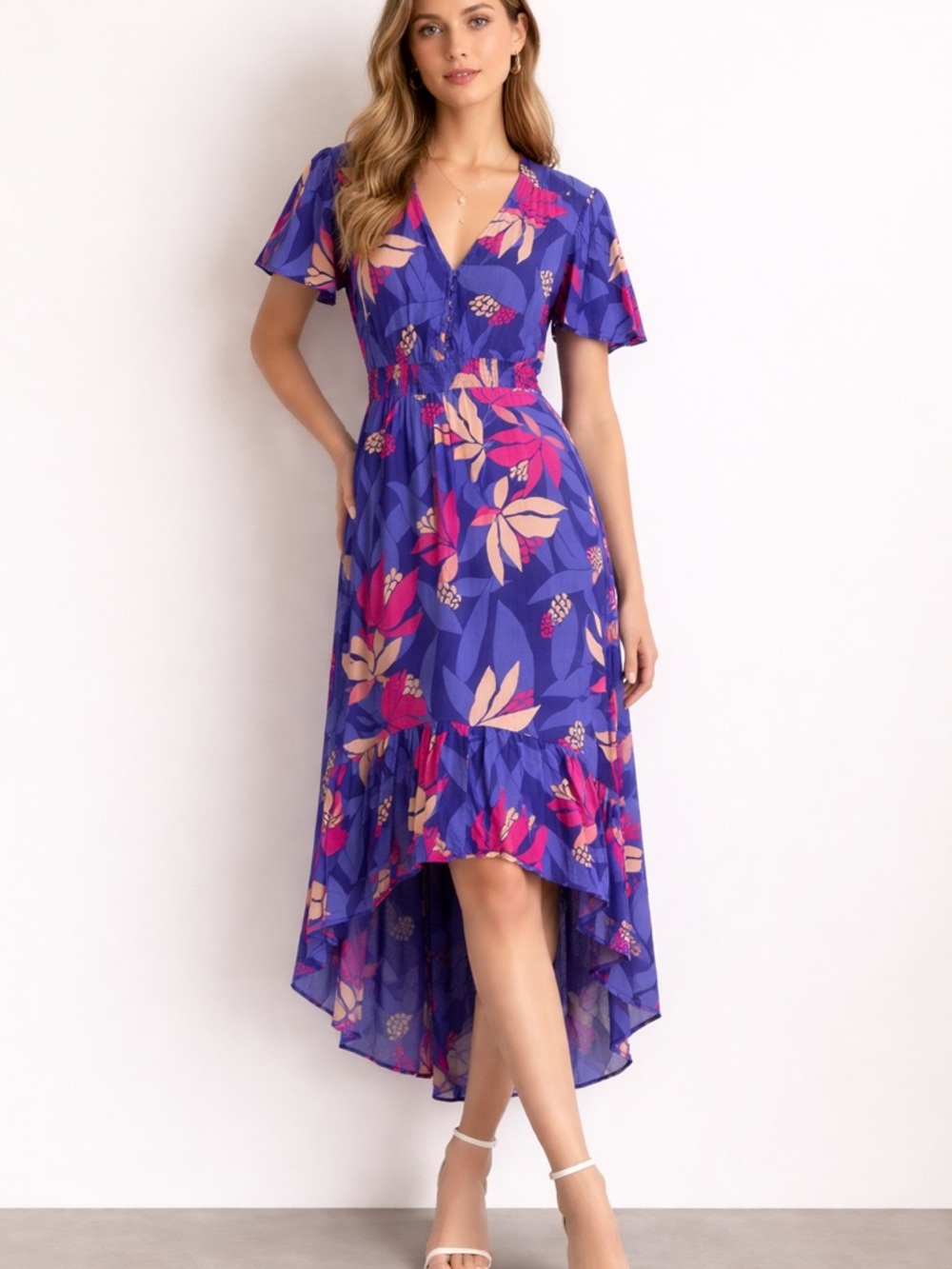 Abel the Label High Low Floral Midi Dress Fairy Ruffle Cottage Whimsical Boho S - Picture 6 of 9
